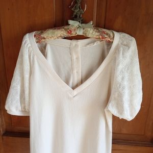 Cream White knit puff sleeve mini dress